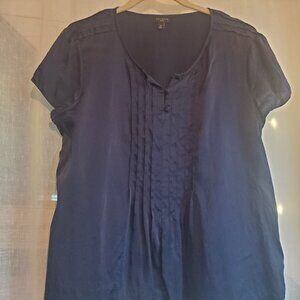 Talbots 100% Silk short sleeve blouse, navy, size 12P